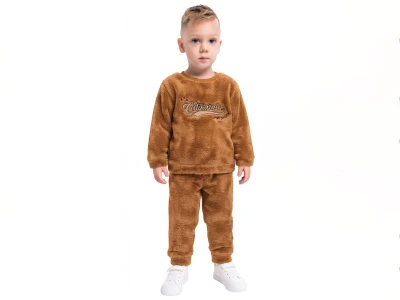 Toptan LİZARD California Nakışlı Well Soft Peluş Erkek Takım  Темный кофе - Beniz Bebe