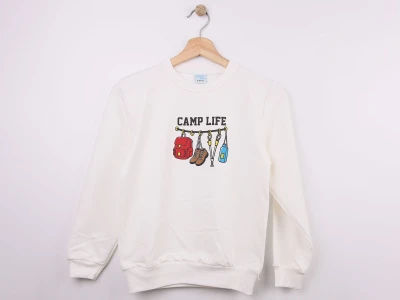 Toptan WENGE KİDS Camp Life Baskılı Erkek Sweat  BEYAZ - Beniz Bebe