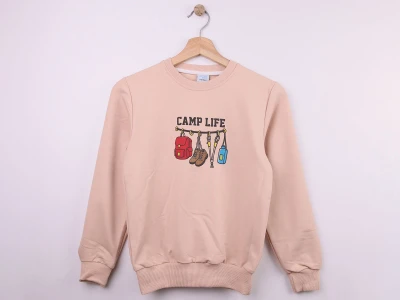 Toptan WENGE KİDS Camp Life Baskılı Erkek Sweat  BEJ - Beniz Bebe