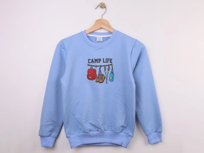 Toptan WENGE KİDS Camp Life Baskılı Erkek Sweat  MAVİ - Beniz Bebe