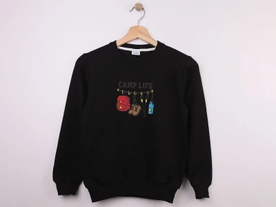 Toptan WENGE KİDS Camp Life Baskılı Erkek Sweat  SİYAH - Beniz Bebe
