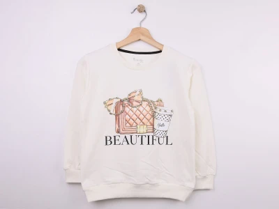 Toptan STAR FİLE Çanta Baskılı Taş Detaylı Kız Sweat - Toptan Çocuk Giyim Beniz Kids