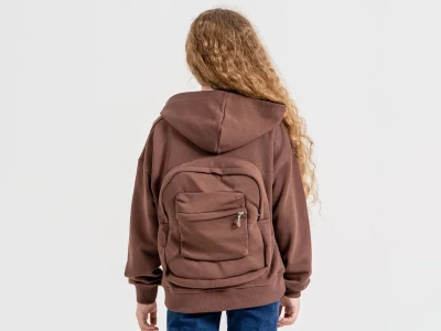 Toptan ÖZ BEBE Çanta Nakışlı Kız Sweat  KAHVERENGİ - Beniz Bebe