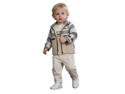 Toptan JUNİOR CLASS Ceketli 3'lü Erkek Bebek Takım Navy blue - Beniz Bebe