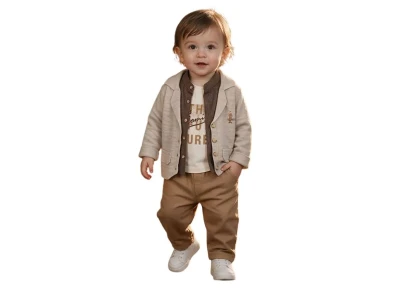 Toptan JUNİOR CLASS Ceketli 3'lü Erkek Bebek Takım Brown - Beniz Bebe