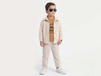 Toptan WEENY KİDS Ceketli 3'lü Erkek Çocuk Takım BEJ - Beniz Bebe