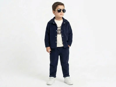Toptan WEENY KİDS Ceketli 3'lü Erkek Çocuk Takım LACİVERT - Beniz Bebe