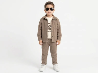 Toptan WEENY KİDS Ceketli 3'lü Erkek Çocuk Takım CAMEL - Beniz Bebe