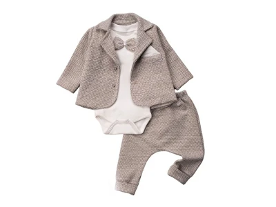 Toptan HOPY BABY Ceketli 3'lü Erkek Takım GRİ - Beniz Bebe