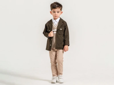 Toptan YAVRUCAK Ceketli 4'lü Erkek Çocuk Takım Khaki - Beniz Bebe