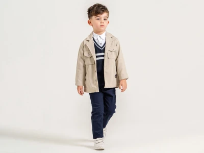 Toptan YAVRUCAK Ceketli 4'lü Erkek Çocuk Takım Beige - Beniz Bebe