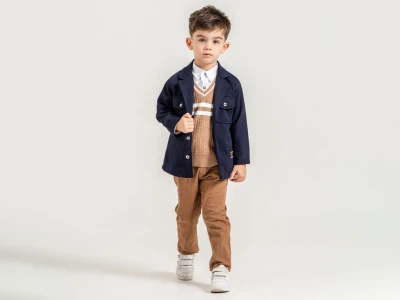 Toptan YAVRUCAK Ceketli 4'lü Erkek Çocuk Takım Navy blue - Beniz Bebe