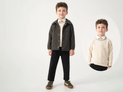 Toptan LESSOTTO Ceketli Trikolu Gömlekli Dörtlü Erkek Takım FÜME - Beniz Bebe