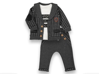 Toptan BEYAZ BEBEK Ceketli Üçlü Erkek Bebe Takım SİYAH - Beniz Bebe