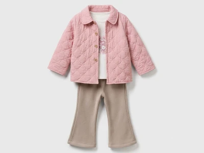 Toptan MİNİ BARAY Ceketli Üçlü Kız Takım PEMBE - Beniz Bebe