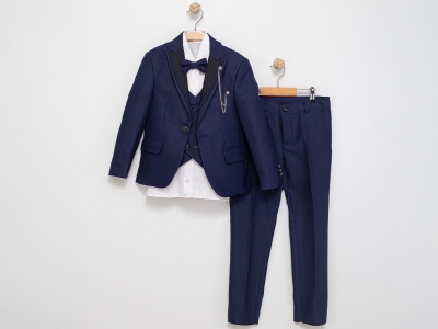 Ceketli Yelekli Papyonlu Dörtlü Erkek Damatlık Takım