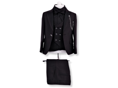 Ceketli Yelekli Papyonlu Dörtlü Erkek Damatlık Takım