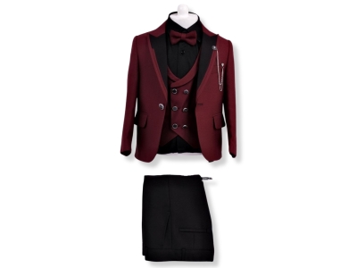 Ceketli Yelekli Papyonlu Dörtlü Erkek Damatlık Takım