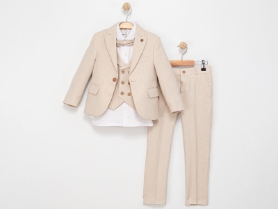 Ceketli Yelekli Papyonlu Dörtlü Erkek Takım