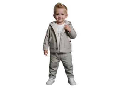 Toptan JUNİOR CLASS Cep Detay Montlu 3'lü Erkek Bebek Takım Eggshell blue - Beniz Bebe