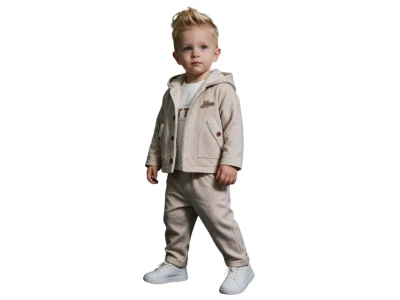 Toptan JUNİOR CLASS Cep Detay Montlu 3'lü Erkek Bebek Takım Cream - Beniz Bebe
