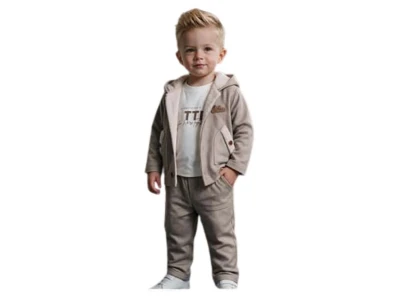Toptan JUNİOR CLASS Cep Detay Montlu 3'lü Erkek Bebek Takım Beige - Beniz Bebe