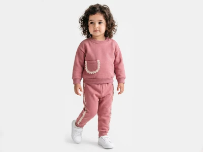 Toptan VOVİDO Cep Detaylı Şardonlu 3 İp Kız Takım - Toptan Çocuk Giyim Beniz Kids