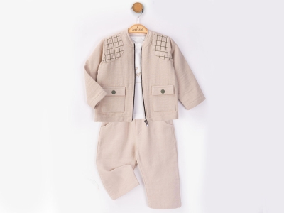 Cepli Ceketli Üçlü Erkek Bebe Takım