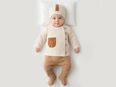 Cepli Düğmeli Erkek Bebe Beşli Set Takım 