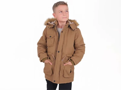 Toptan ROBİN Cepli Fermuarlı Tüy Detaylı Kapşonlu Erkek Mont - Toptan Çocuk Giyim Beniz Kids