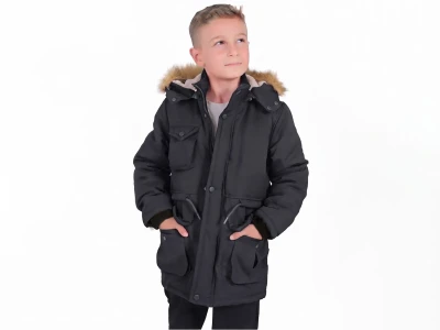 Toptan ROBİN Cepli Fermuarlı Tüy Detaylı Kapşonlu Erkek Mont - Toptan Çocuk Giyim Beniz Kids