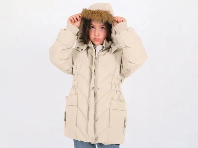 Toptan ROBİN Cepli Fermuarlı Tüy Detaylı Kapşonlu Kız Mont  - Toptan Çocuk Giyim Beniz Kids