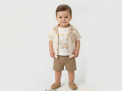 Cepli Gömlekli Üçlü Erkek Bebe Takım