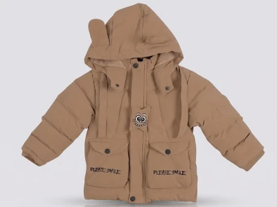 Toptan ROBİN Cepli Kapşonlu Tavşan Kulaklı Erkek Mont  KAHVERENGİ - Beniz Bebe