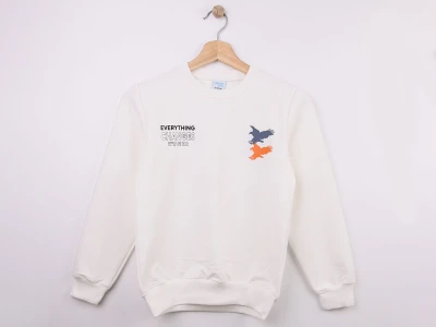 Toptan WENGE KİDS Changes Baskılı Erkek Sweat  BEYAZ - Beniz Bebe