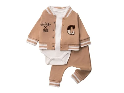 Toptan HOPY BABY Chicago Detay 3'lü Erkek Bebek Takım AÇIKKAHVE - Beniz Bebe