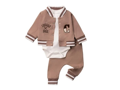 Toptan HOPY BABY Chicago Detay 3'lü Erkek Bebek Takım KAHVERENGİ - Beniz Bebe
