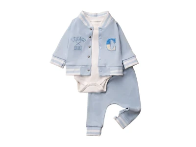 Toptan HOPY BABY Chicago Detay 3'lü Erkek Bebek Takım MAVİ - Beniz Bebe
