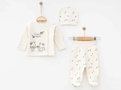 Çiçek & Ayı Desenli 3'lü Bebe Takım 