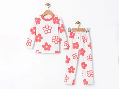 Toptan SÜPERMİNİ Çiçek Baskı Kız Bebek Pijama Takımı - Toptan Çocuk Giyim Beniz Kids