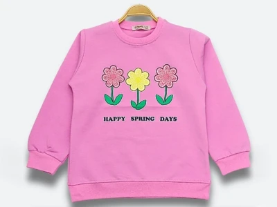 Toptan DIGIDIK KİDS Çiçek Baskılı 2 İp Kız Sweat  PEMBE - Beniz Bebe