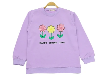 Toptan DIGIDIK KİDS Çiçek Baskılı 2 İp Kız Sweat  LİLA - Beniz Bebe