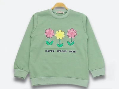 Toptan DIGIDIK KİDS Çiçek Baskılı 2 İp Kız Sweat  YEŞİL - Beniz Bebe