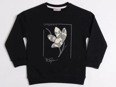 Toptan CMK Çiçek Baskılı 3 İp Şardonlu Kız Sweat  - Toptan Çocuk Giyim Beniz Kids