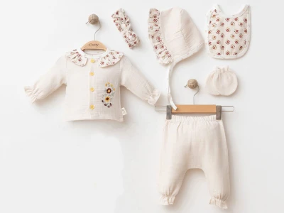 Toptan COŞAY BABY Çiçek Baskılı 6'li Bebek Zıbın Set - Toptan Çocuk Giyim Beniz Kids