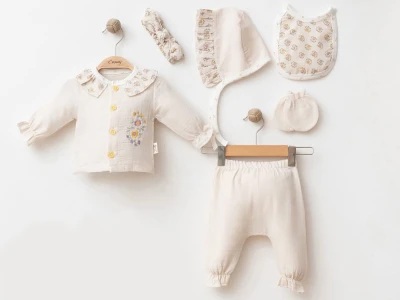 Toptan COŞAY BABY Çiçek Baskılı 6'li Bebek Zıbın Set Lilac - Beniz Bebe