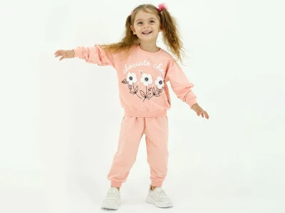 Toptan BICIR KİDS Çiçek Baskılı Fırfırlı Kız Takım  - Toptan Çocuk Giyim Beniz Kids