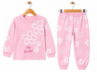 Toptan SÜPERMİNİ Çiçek Baskılı Kız Çocuk Pijama Takımı - Toptan Çocuk Giyim Beniz Kids