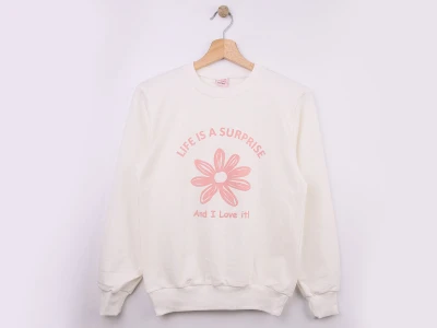 Toptan WENGE KİDS Çiçek Baskılı Kız Sweat  White - Beniz Bebe
