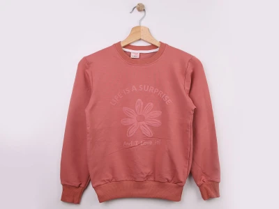 Toptan WENGE KİDS Çiçek Baskılı Kız Sweat  Rose - Beniz Bebe